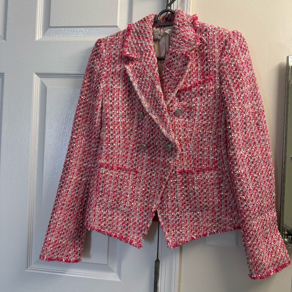 NWT LoveShackFancy Duvel Tailored Tweed Jacket in Bonbon Pink Size 0